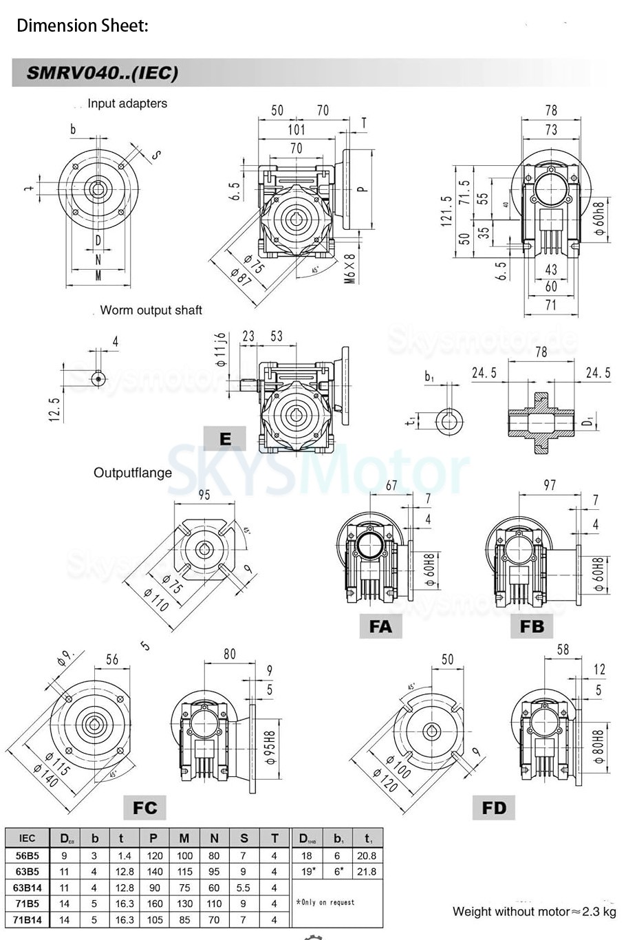 RV040 71B14/71B5 Rund Schneckengetriebe Untersetzung 5:1 10:1 20:1 30:1 40:1 Eingangsbohrung 14mm